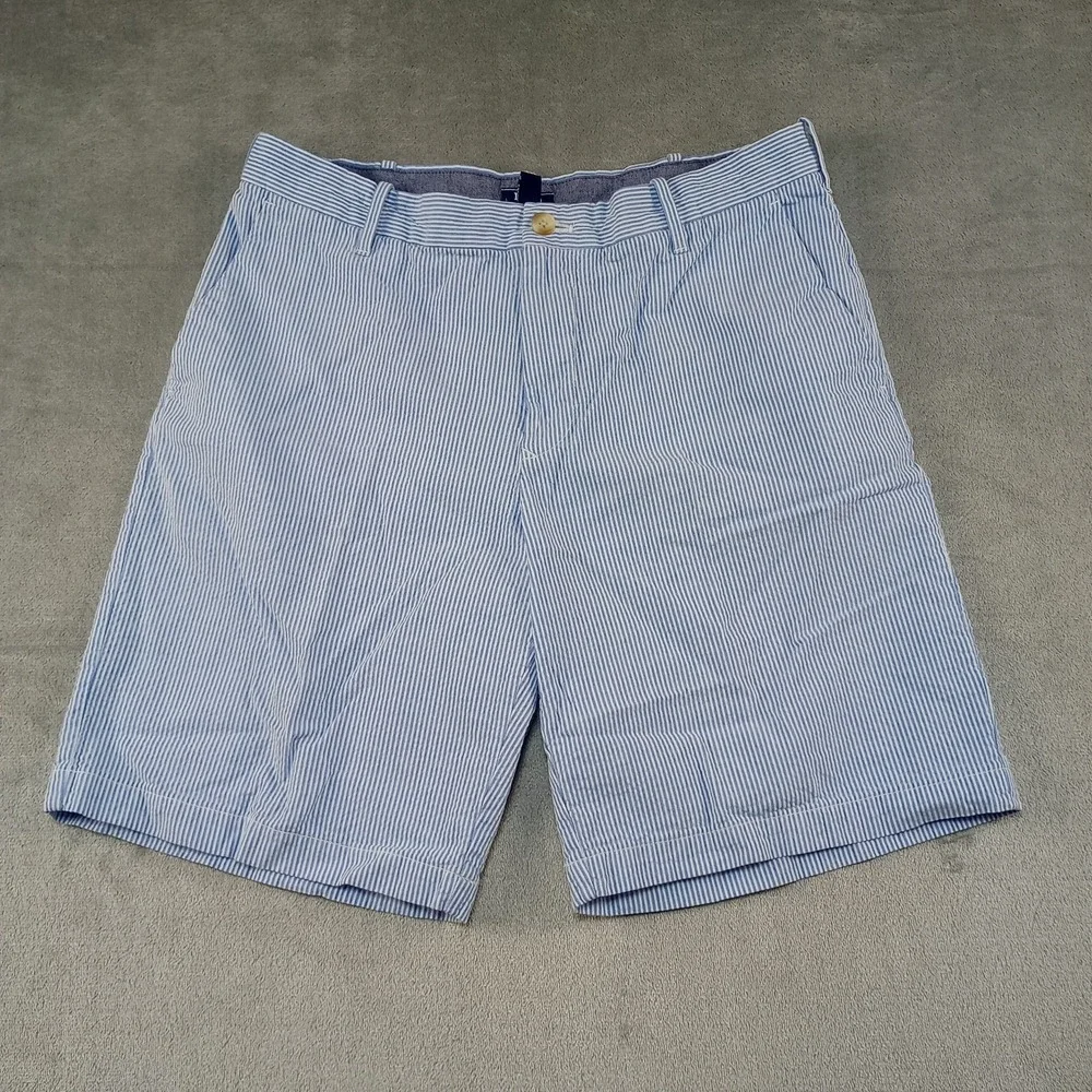 Izod Seersucker Shorts Mens Size‎ 34 Preppy Bermuda Striped Blue White Beach